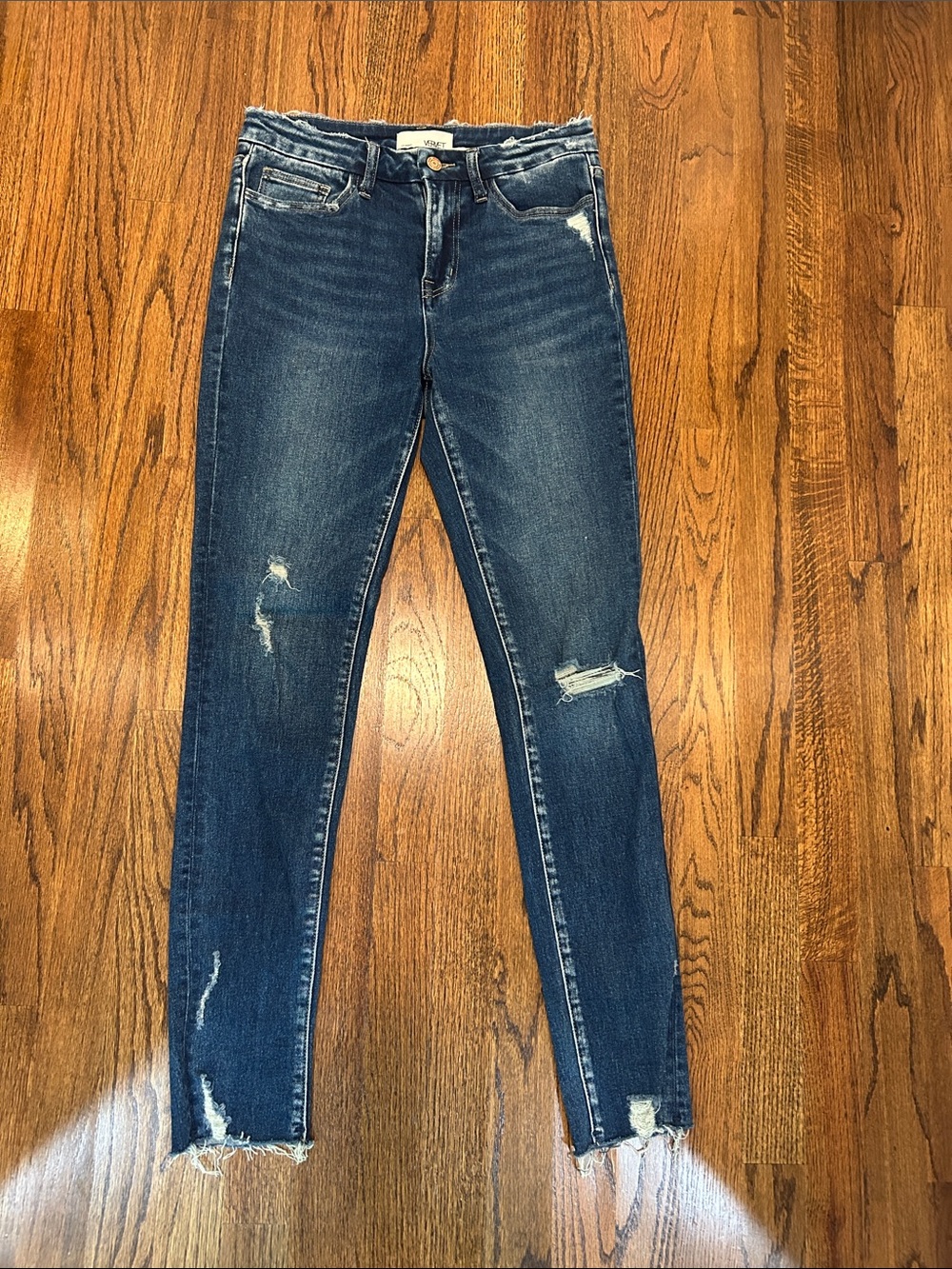 Vervet Women's High Rise Dark Blue Distressed Skinny Jeans